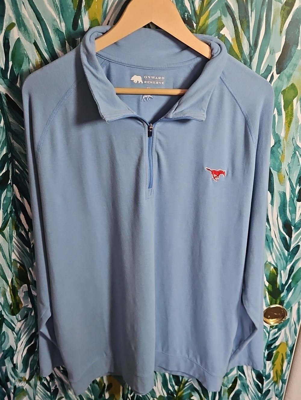 Onward Reserve Men's Light Blue Quarter-Zip With SMU Mustangs Logo - Size XXL